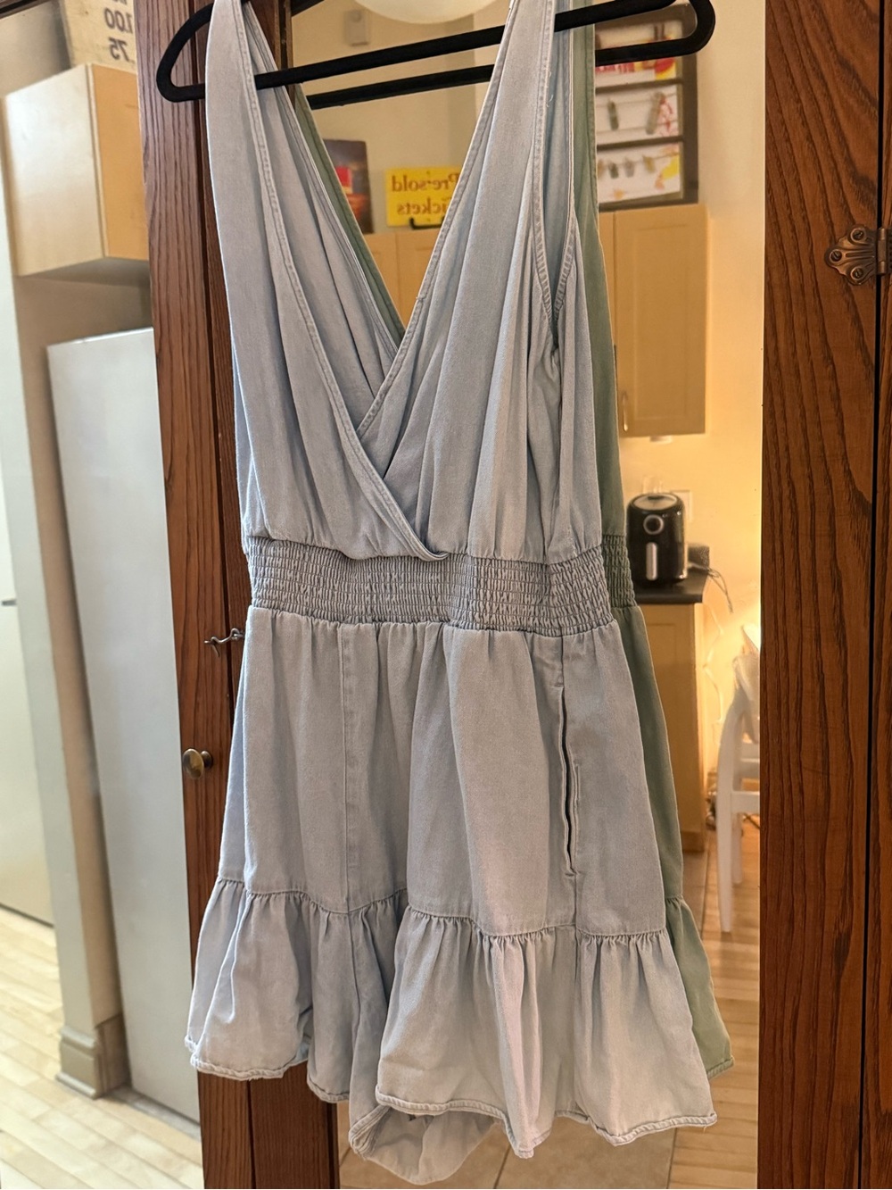American Eagle Outfitters Light Blue Sleeveless Smocked V-Neck Romper